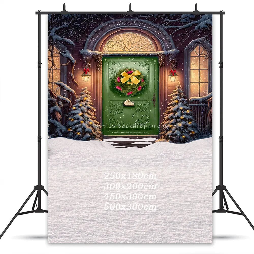 Home For The Holidays Xmas Backdrops Baby Kids Photography Props Child Adult Photocall Decor Chrismas Green Wood House Backgroud