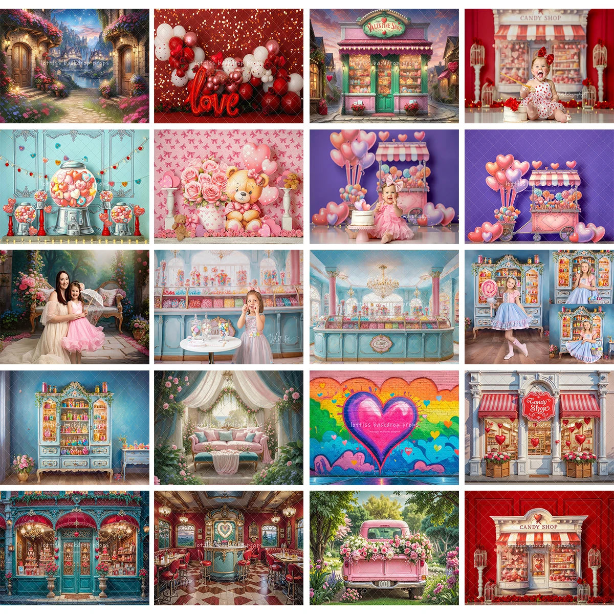 Valentine's Day Floral Candy Store Backdrops Kids Adult Photography Child Baby Photocall Rosy Truck Spring Street Stores Backgro