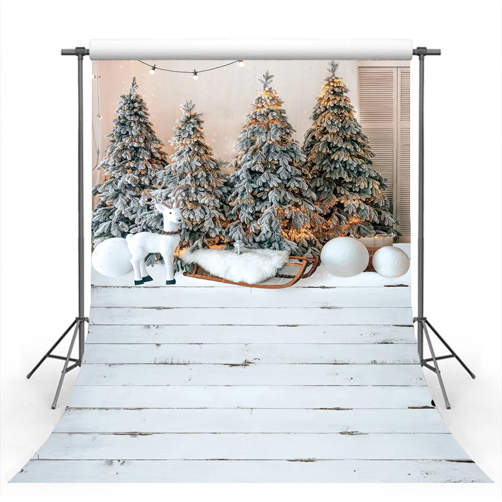 Gifts Under the Christmas Tree Photography Backdrop Kitchen Decorated for the Holidays Kids Baby Cake Smash Photocall Decors