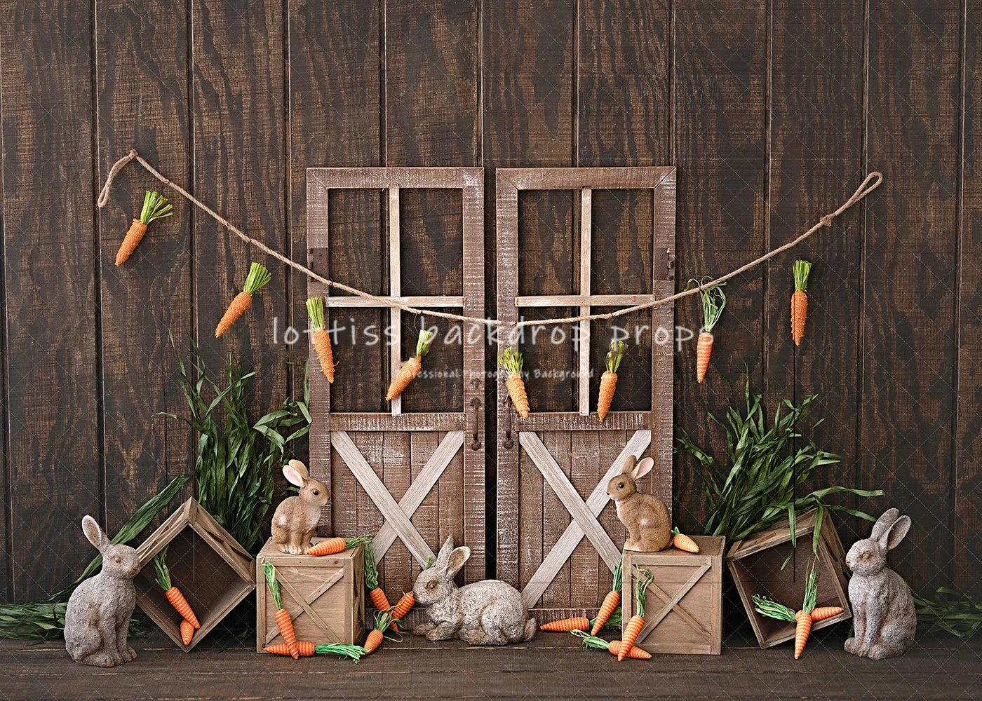 Easter Bunny Barn Door Backdrops Kids Baby Photography Child Adult Photocall Spring Carrots Plants Spring Floral Backgrounds