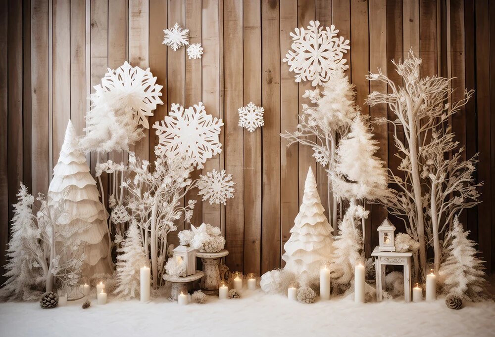 Winter Snowy Forest Backdrops Kids Baby Photography Props Child Adult Photocall Decors Xmas Trees Snowflake Windows Background