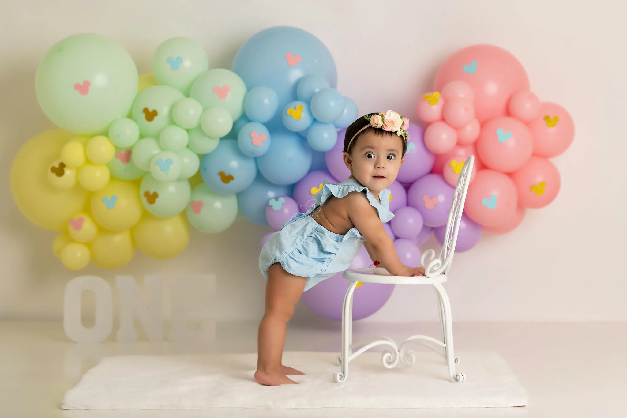 Mickey Pastel Balloons Photography Backdrop Kids Baby Cake Smash Photocall Decors Child Adult Birthday Photo Shoot Backgrounds