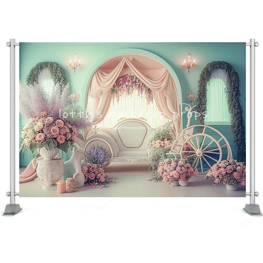 Wedding Carriage Photography Background Realistic Garden Flower Balloons Pregant Artistic Portrait Decor Photo Backdrop Studio P