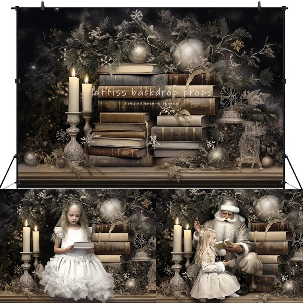 The Night Before Christmas Backdrops Kids Adult Photography Props Child Baby Photocall Big Moon Xmas Trees Fireplace Background