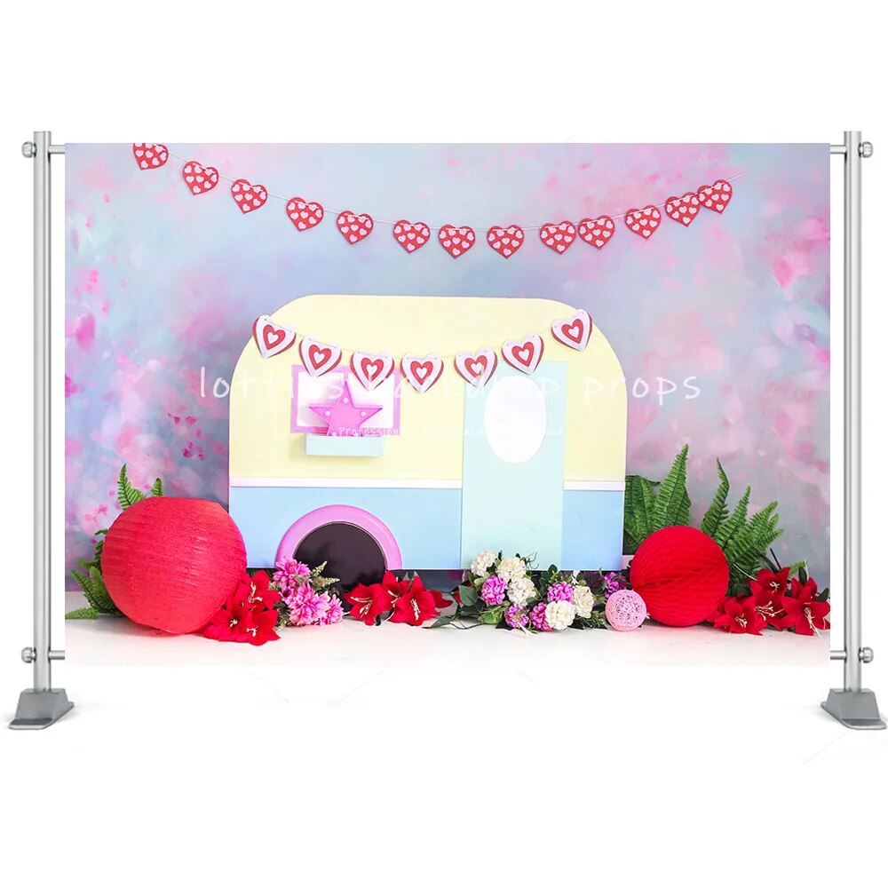 Valentine's Day Photography Backdrop Cake Smash Romantic Scenes Wedding Background Floral Red Rose Heart Love Photocall Banner