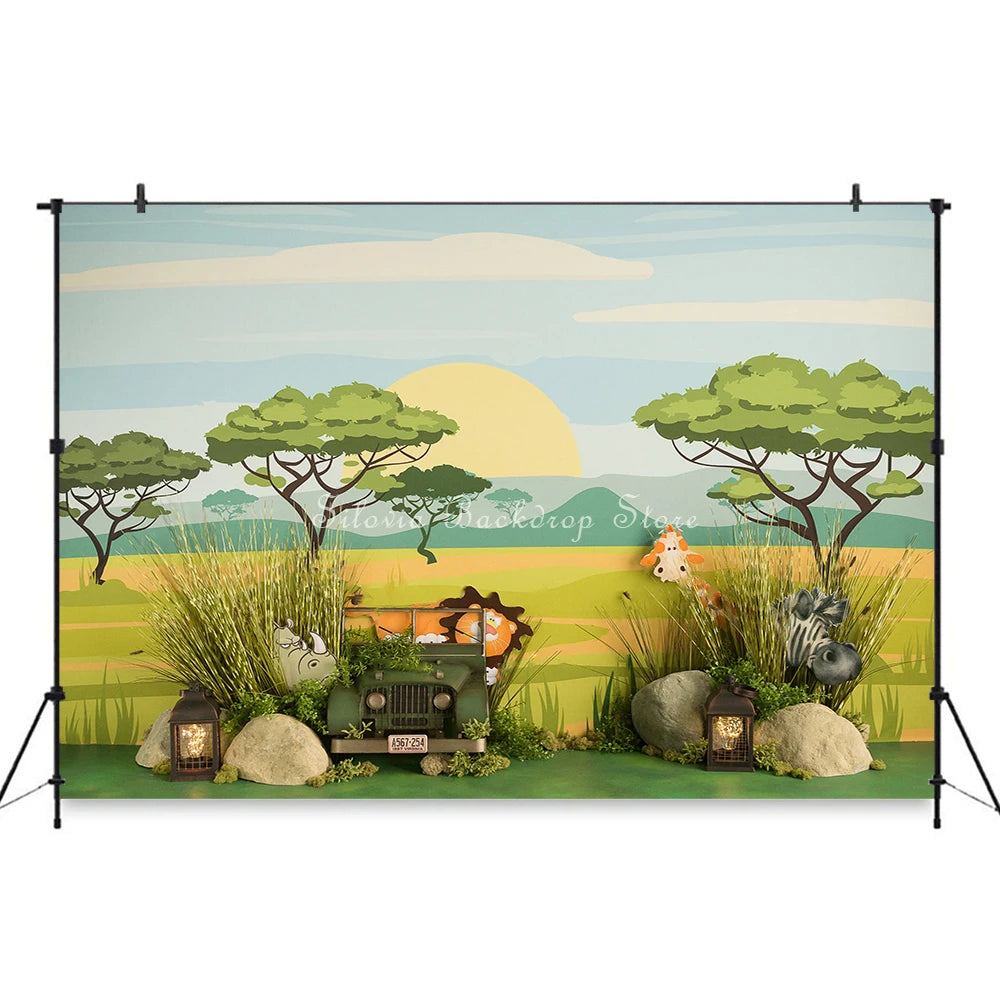 Mystic Jungle Animals Photo Background Safari Grasslands Photography Backdrop Cloth Birthday Cake Smash Photo Studio Props