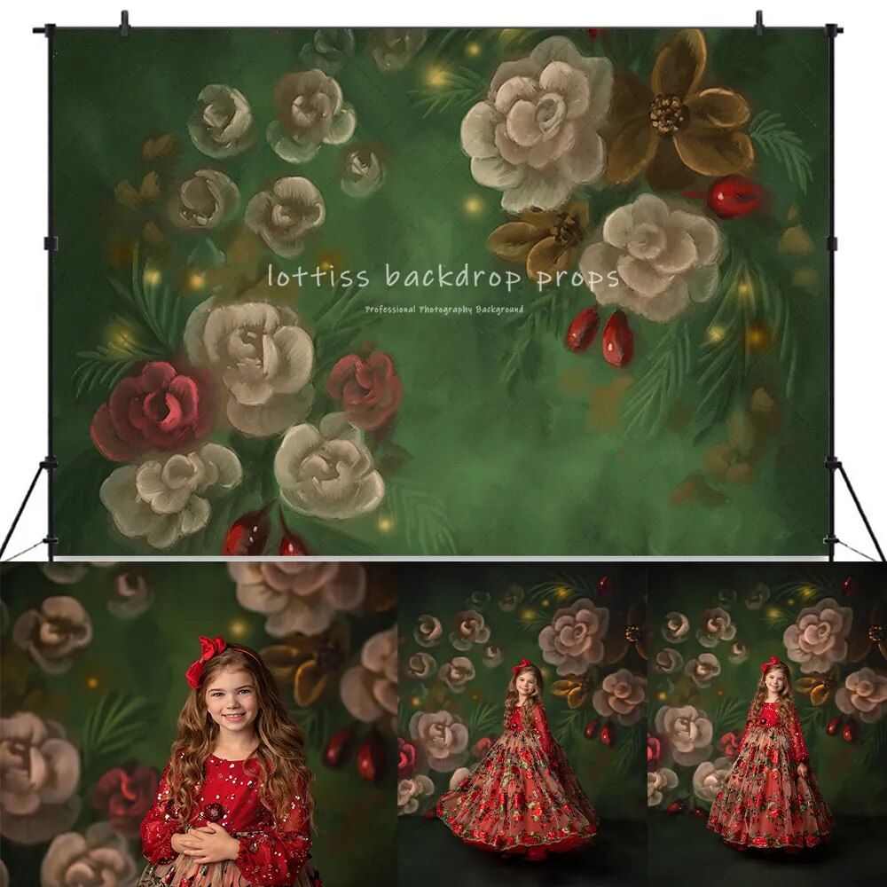 Christmas Floral Backdrops Kids Adult Photography Props Child Baby Pregnant Woman Photocall Winter Flower Background