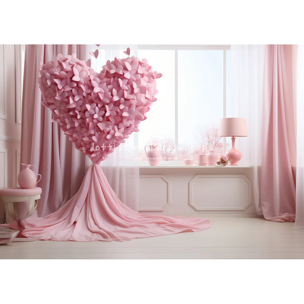 Valentine's Day Rose Windows Backdrops Kids Lover Photography Child Adult Photocall Pink Floral Heart Balloons Backgrounds