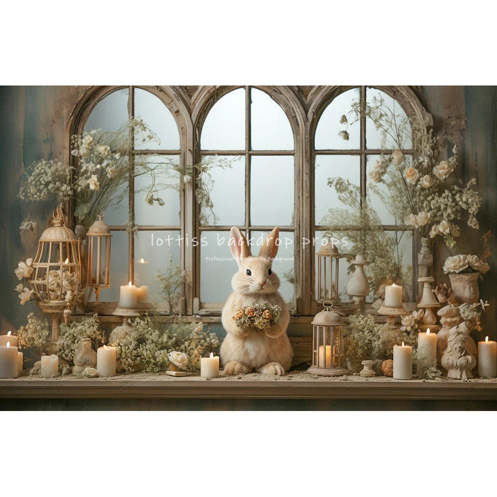 Easter Rustic Wooden Door With Bunnies Eggs And Flowers Backdrops Kids Baby Photography Child Adult Photocall Spring Backgrounds