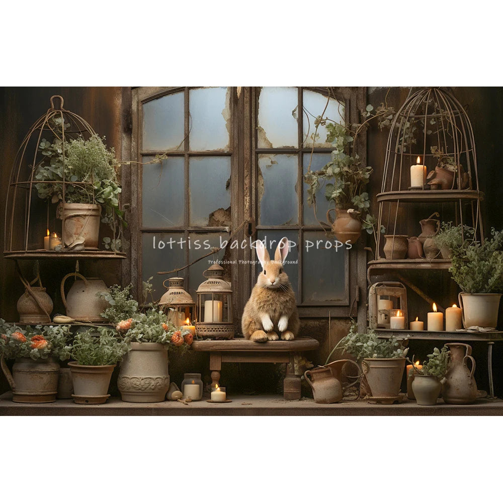 Easter Rustic Wooden Door With Bunnies Eggs And Flowers Backdrops Kids Baby Photography Child Adult Photocall Spring Backgrounds