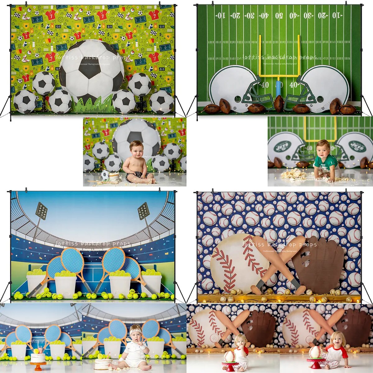 Football Sports Backdrop kids Cake Smash Birthday Props Child Baby World Cup Photocall Linebacker Home Run Hero Background