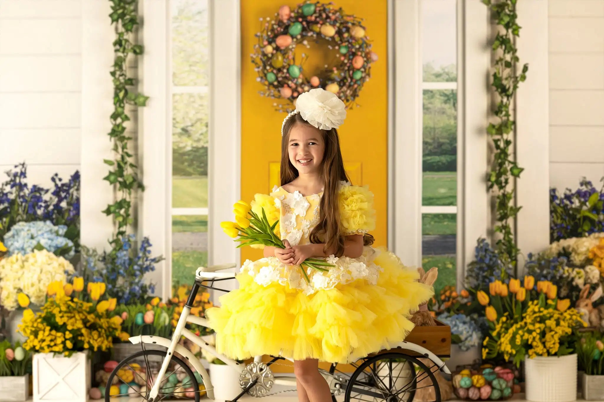 Spring Easter Yellow Farmhouse Backdrops Kids Baby Photography Child Adult Photocall Decors Festival Eggs Floral Backgrounds