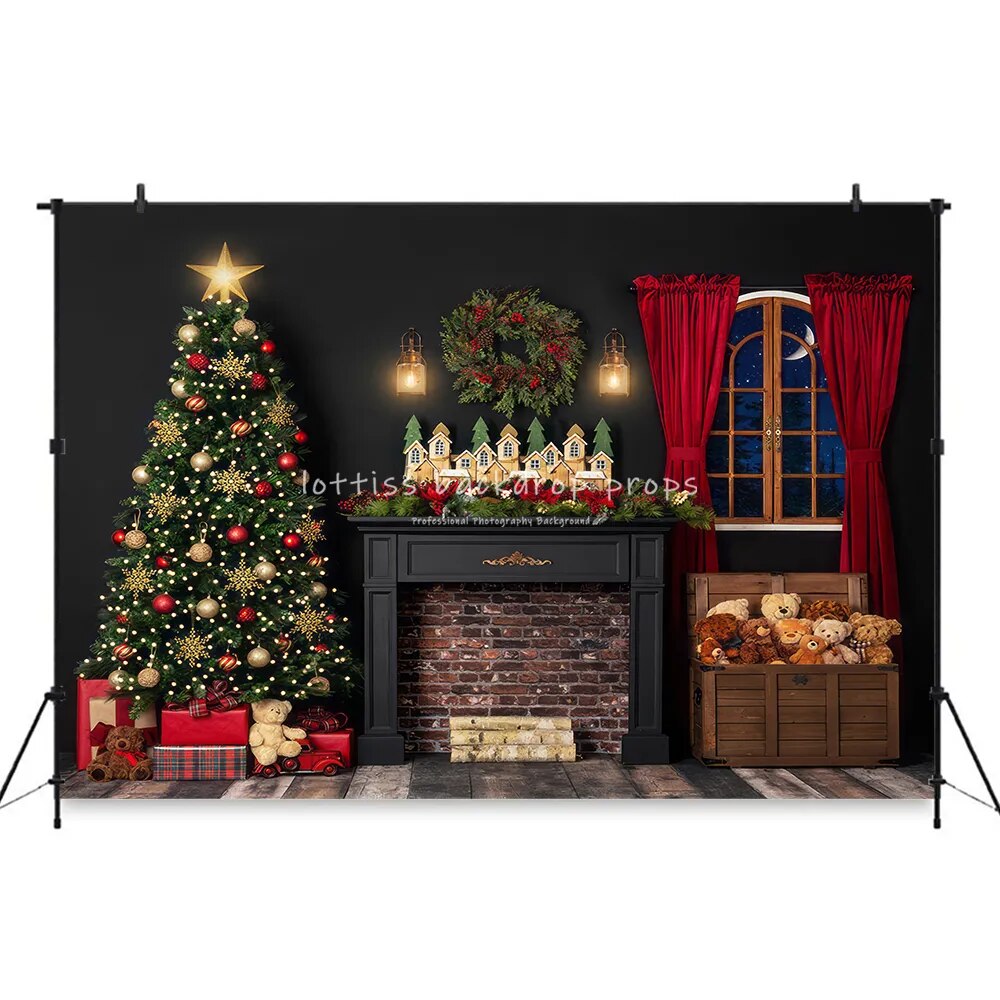 Christmas Waitting For Santa Backdrops Photography Kids Adult Photocall Props Child Baby Xmas Fireplace Room Background