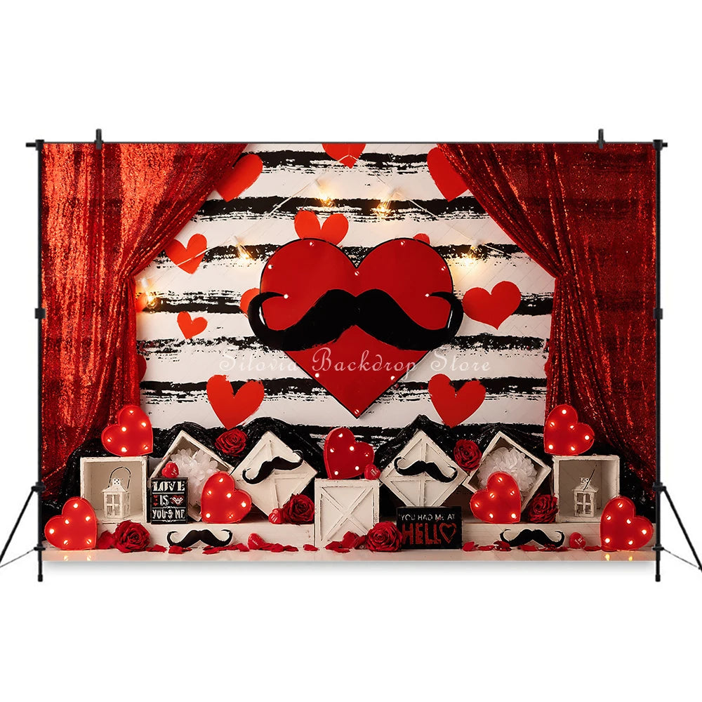 Red Heart Photography Backdrop Curtain Decoration Valentine's Day Photo Background Cloth Adult Kids Portrait Photo Studio Props