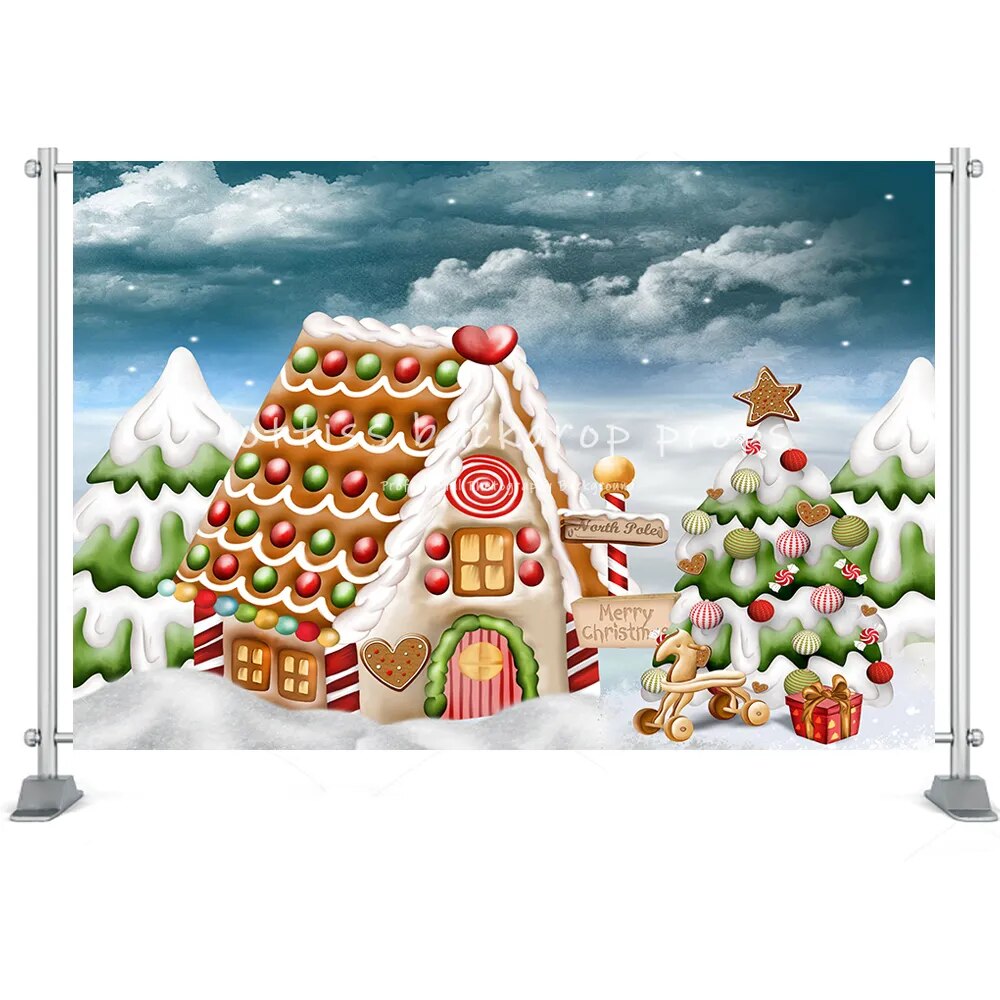 Winter House Backdrop Snow Field Forest Christmas Santa Claus Tree Farm Kids Bbay Family Portrait Photography Background