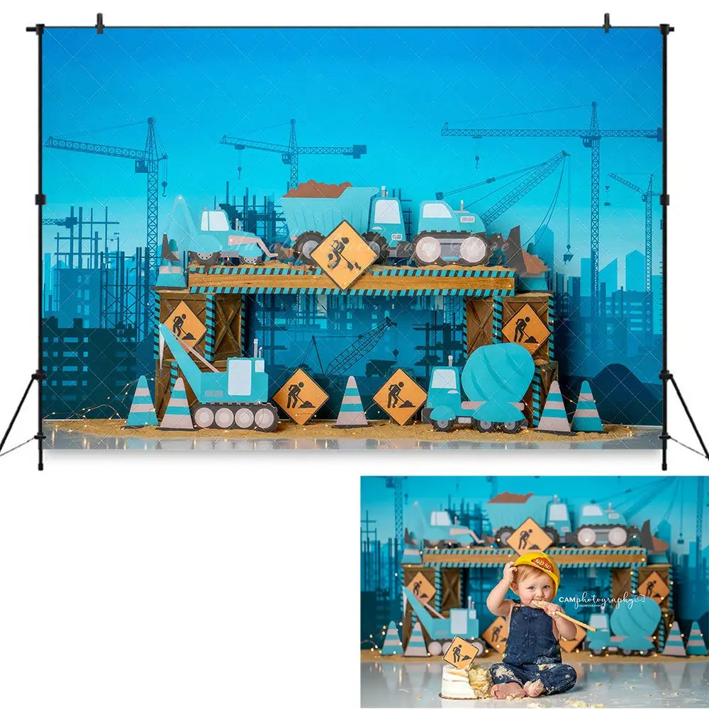 Under Construction Backdrop Kids Baby Cake Smash Photocall Decors Boys Adult Birthday Studio Backgrounds