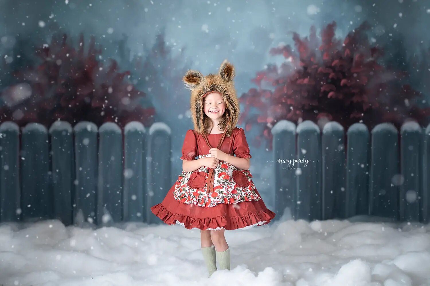 Winter Garden Backdrops Kids Girl Photography Child Adult Photocall Props Floral Xmas Snowy Forest Snowflake Backgrounds