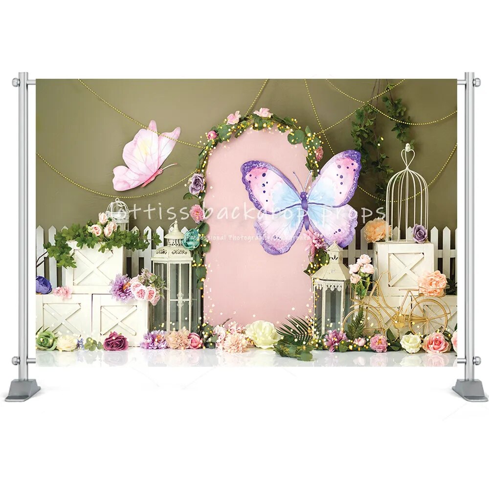 Flower Butterfly Photography Girl Birthday Party Flower Market Poster Baby Shower Princess Photo Background For Photo Studio