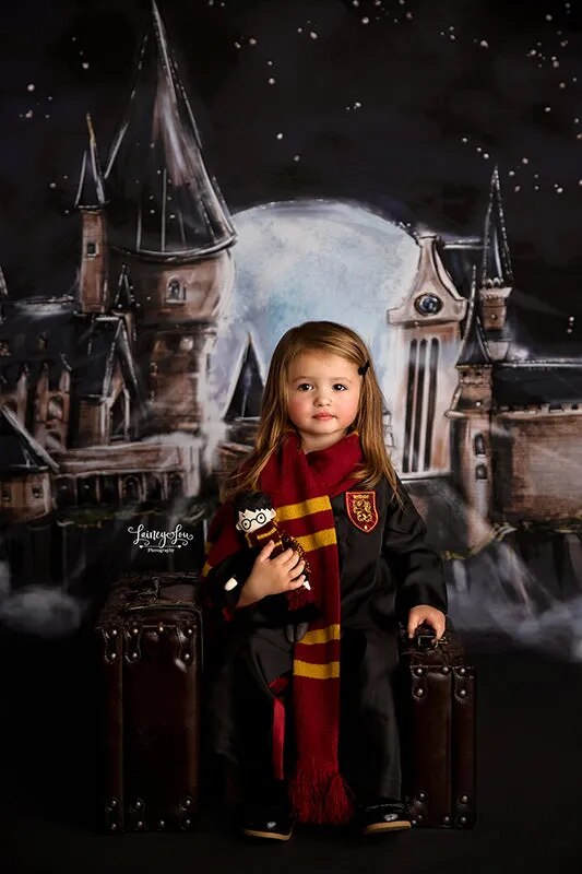 Wizard School Big Moon Backdrops Kids Cake Smash Birthday Photo Prop Baby Shower Magic Vallege Castle Photography Background