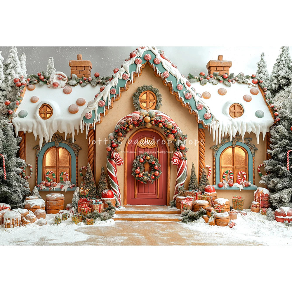 Winter Snowy Cottage Backdrops Kids Adult Photography Child Baby Photocall Snowflake Xmas House Gingerbread Store Backgrounds