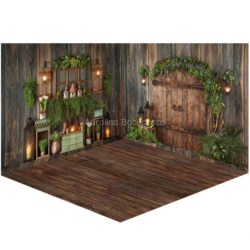 Spring Gardeners Green Thumb Room Backdrops Kids Baby Photography Prop Child Adult Photocall Decors Plant Wooden Door Background