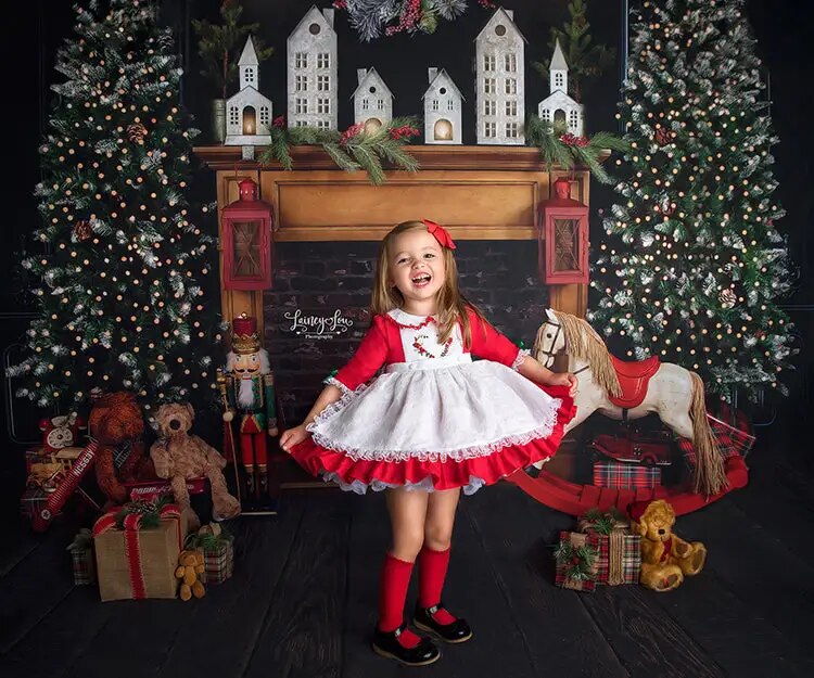 The Night Before Christmas Backdrops Kids Adult Photography Baby Photocall Xmas Fireplace Toy Horse Background