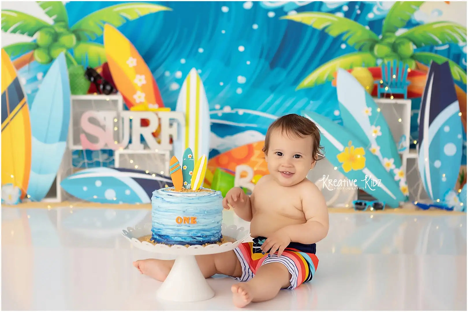 Summer Surfboard Backdrop Kids Baby Girls Birthday Cake Smash Photography Props Seawater Plam Trees Child Studio Backgrounds