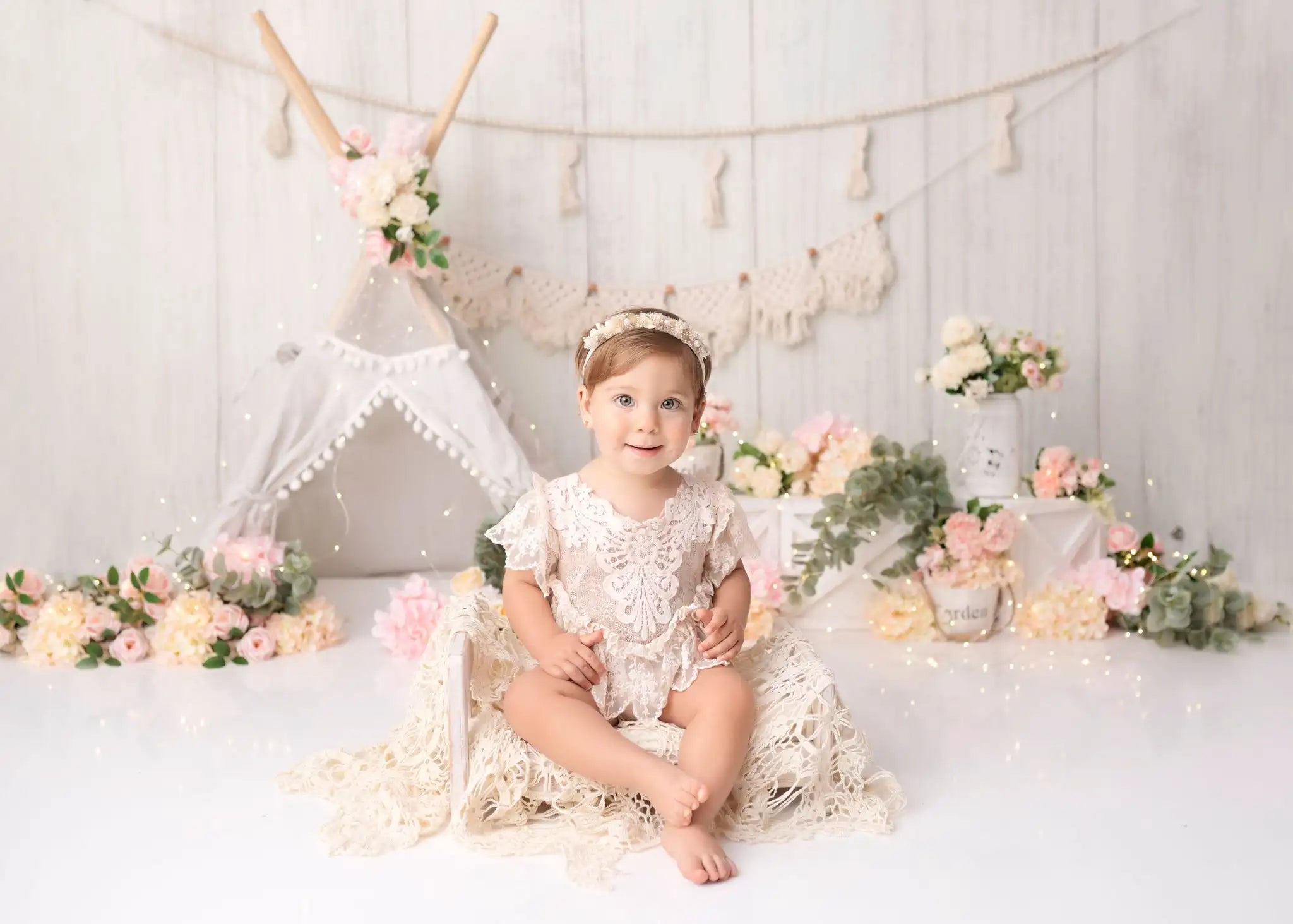 Spring Boho Garden Chic Backdrops Kids Baby Cake Smash Backdrops Child Newborn Photocall Pink Floral Tent Photocall Backgrounds