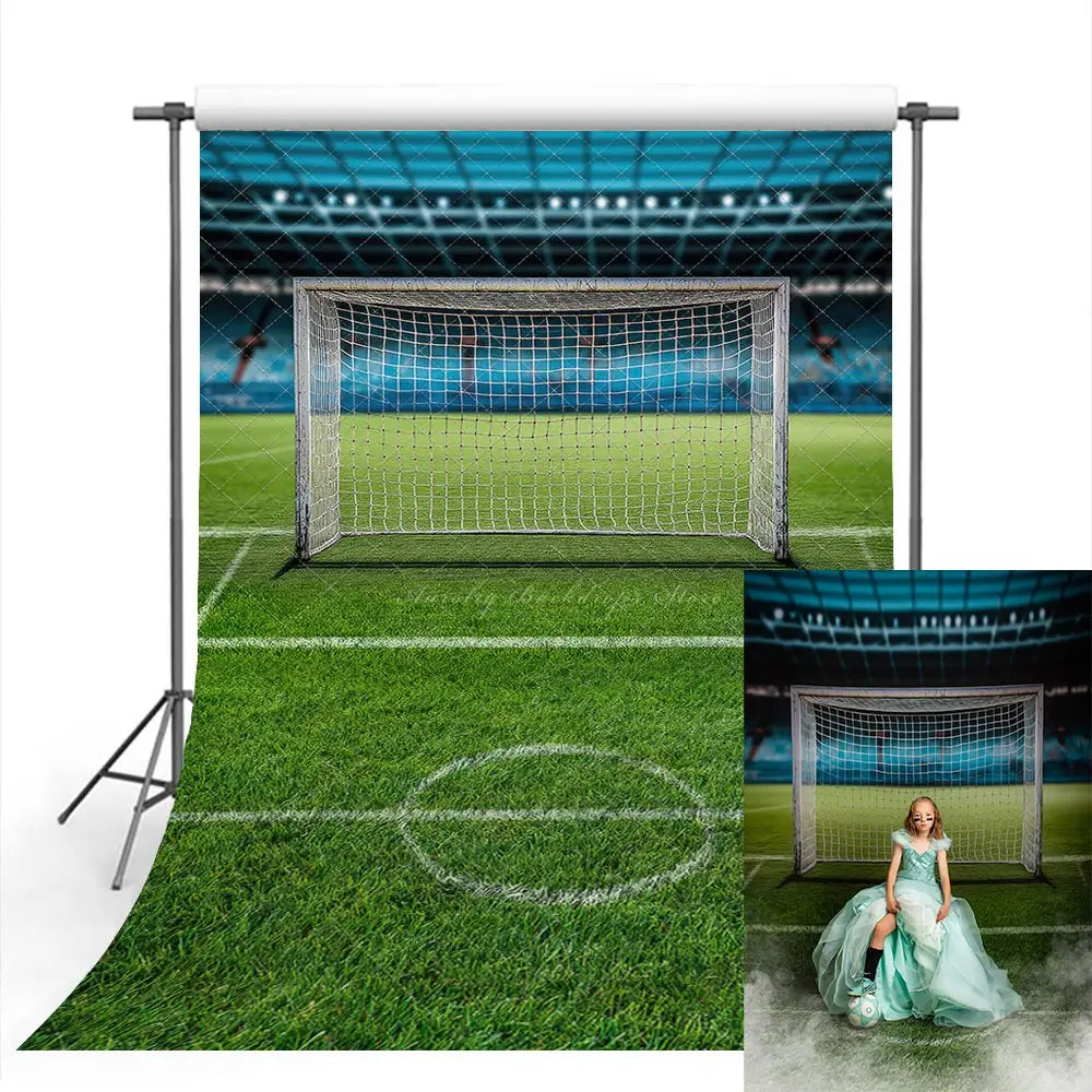 Soccer Goal Photography Backdrop Football Field Kids Baby Cake Smash Photocall Decors Child Adult Birthday Photo Background