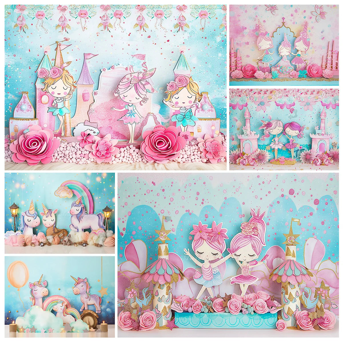 Dance Unicorn Photography Backdrop Kids Baby Cake Smash Photocall Decors Rainbow Floral Child Girls Studio Backgrounds