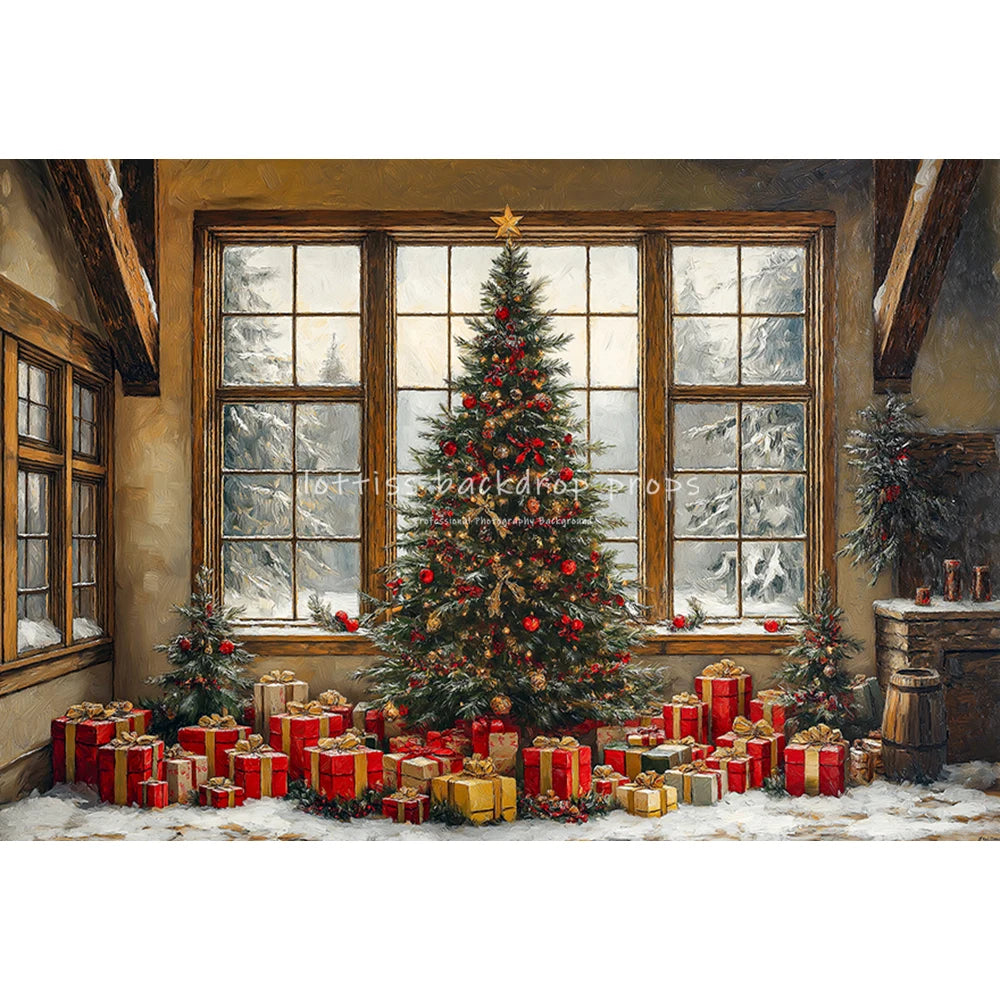 Xmas Window Big Christmas Tree Backdrops Kids Adult Photography Child Baby Photocall Fireplace Backgrounds