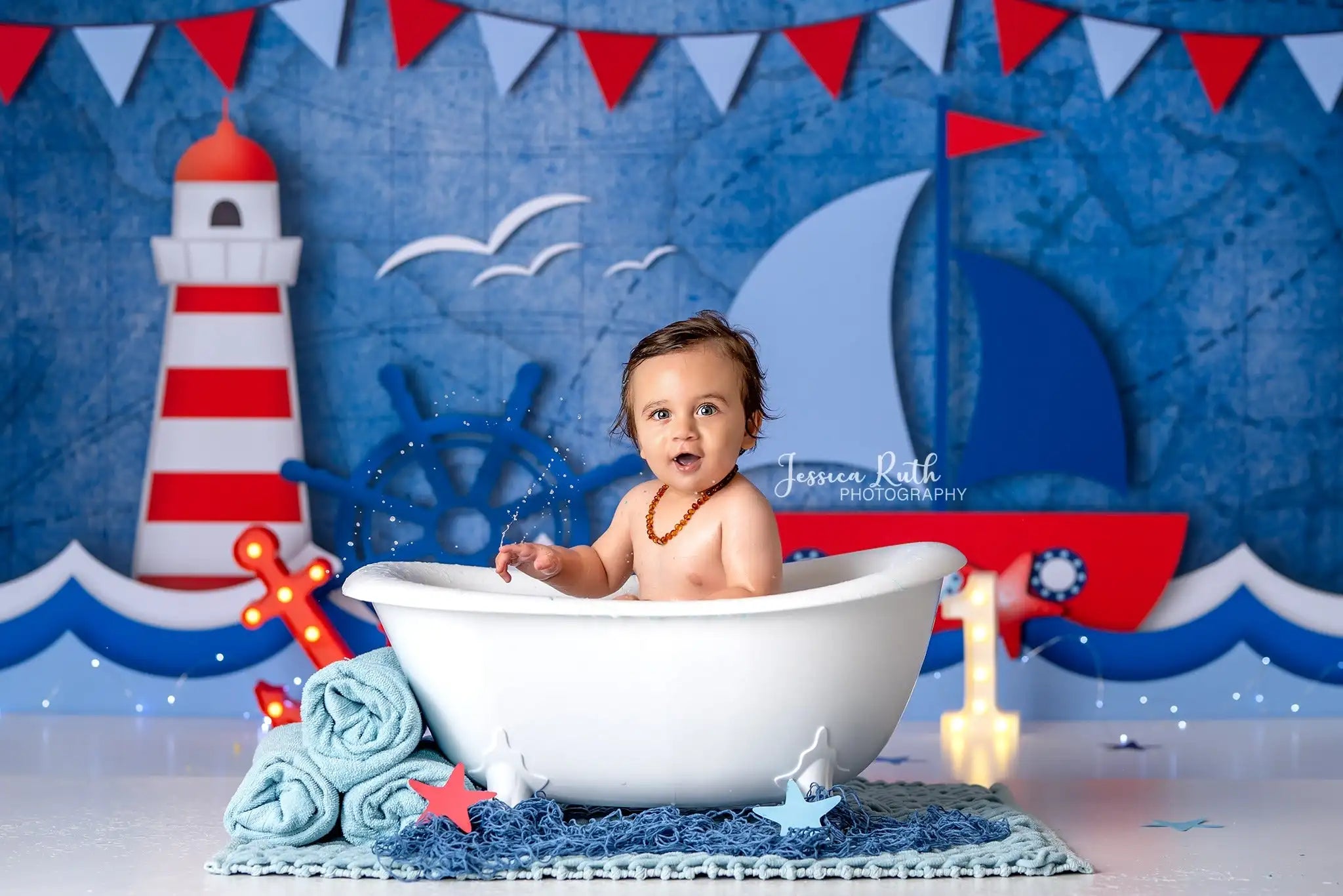 Nautical Dreams Backdrop Kids Baby Cake Smash Photography Props Sea Boat Child Boys Adult Birthday Photocall Backgrounds