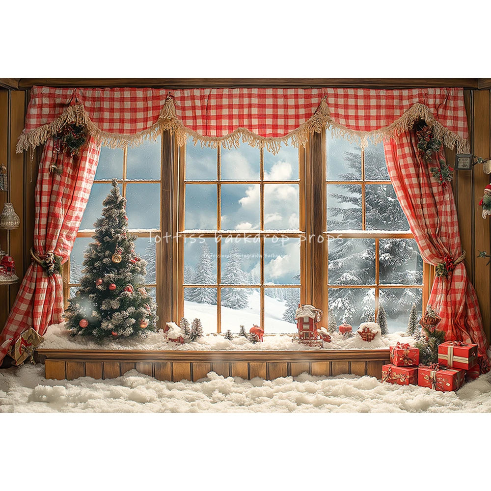 Christmas Windows Fireplace Backdrops Kids Adult Photography Child Photocall Xmas Trees Wreath Curtains Winter Backgrounds