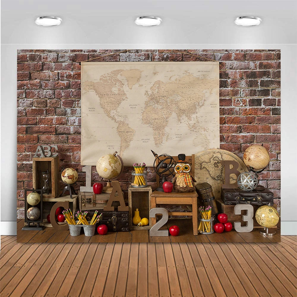 Poindexters Office Photography Backdrop Back to School for Kid Portrait Photo Studio Props Retro Red Brick Wall Photo Background