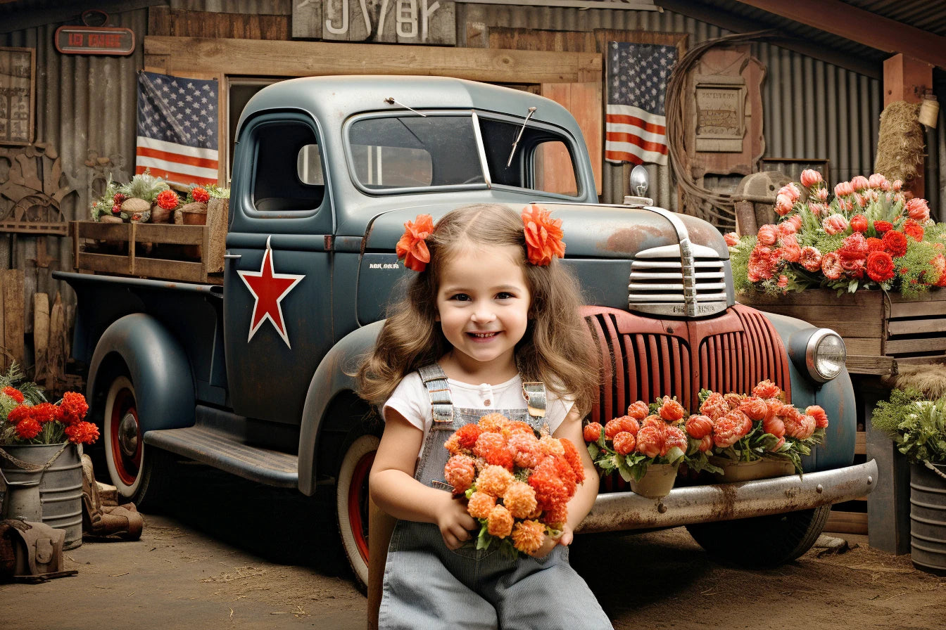 Independence Day Backdrops Fruits Truck Kids Baby Photography Props Child Adult Photocall Floral National Day Background