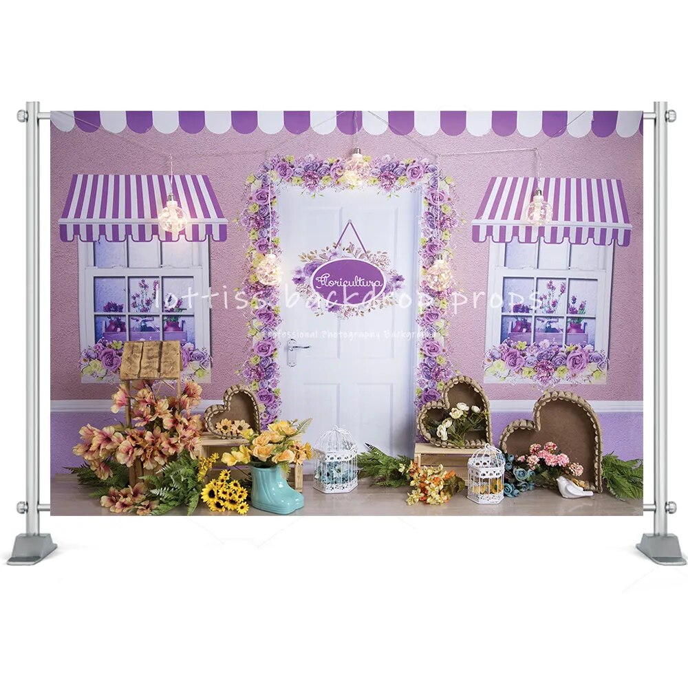 Flower Market Photography Background Bloom Floral Baby 1st Birthday Kids Birthday Girls Cake Smash Decor Backdrop Photo Studio