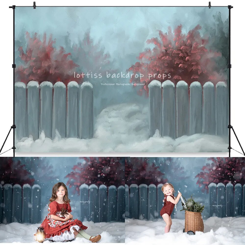 Arrière-plan de forêt enneigée d'hiver pour séance photo d'enfants, accessoires de Portrait pour bébés et adultes, arbres de noël, arrière-plan de Train Polar Express 