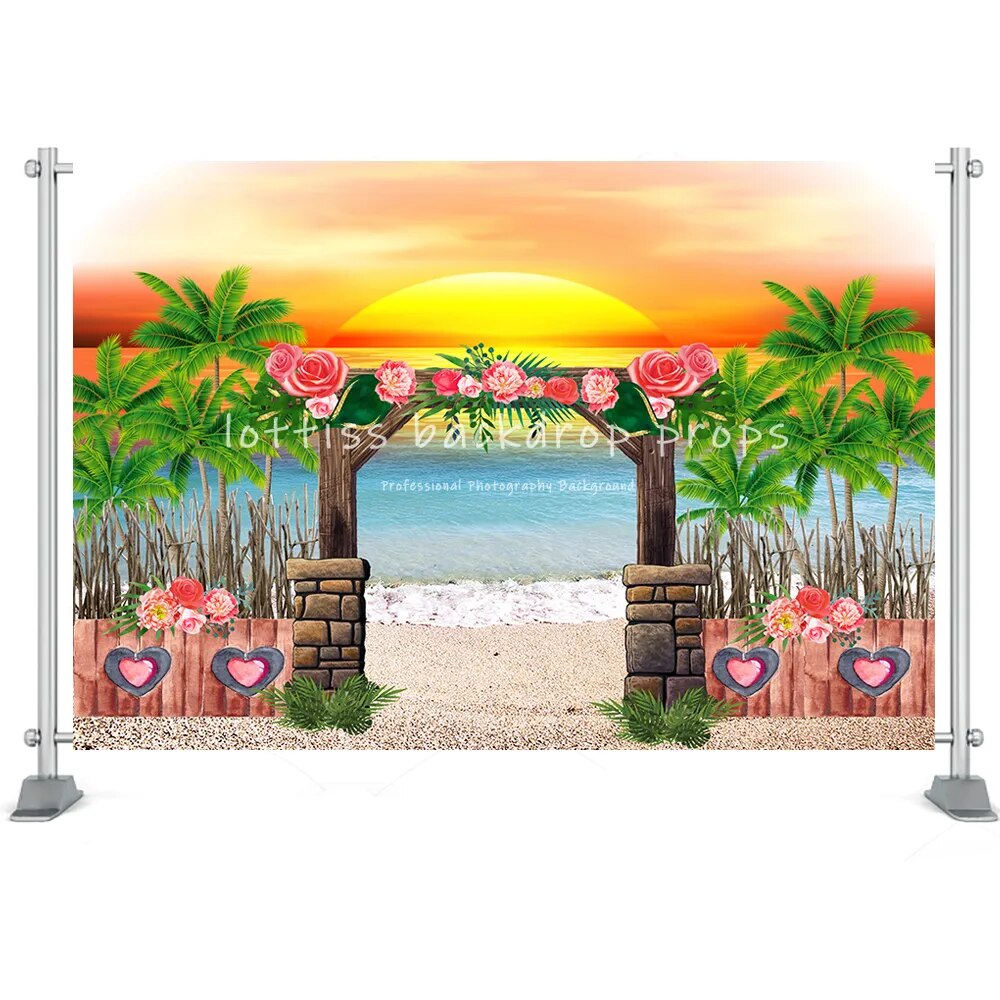 Summer Beach Backdrop Surfboard Van Palm Tree Holiday Seaside Photography Nature Scenery Baby Birthday Portrait Background