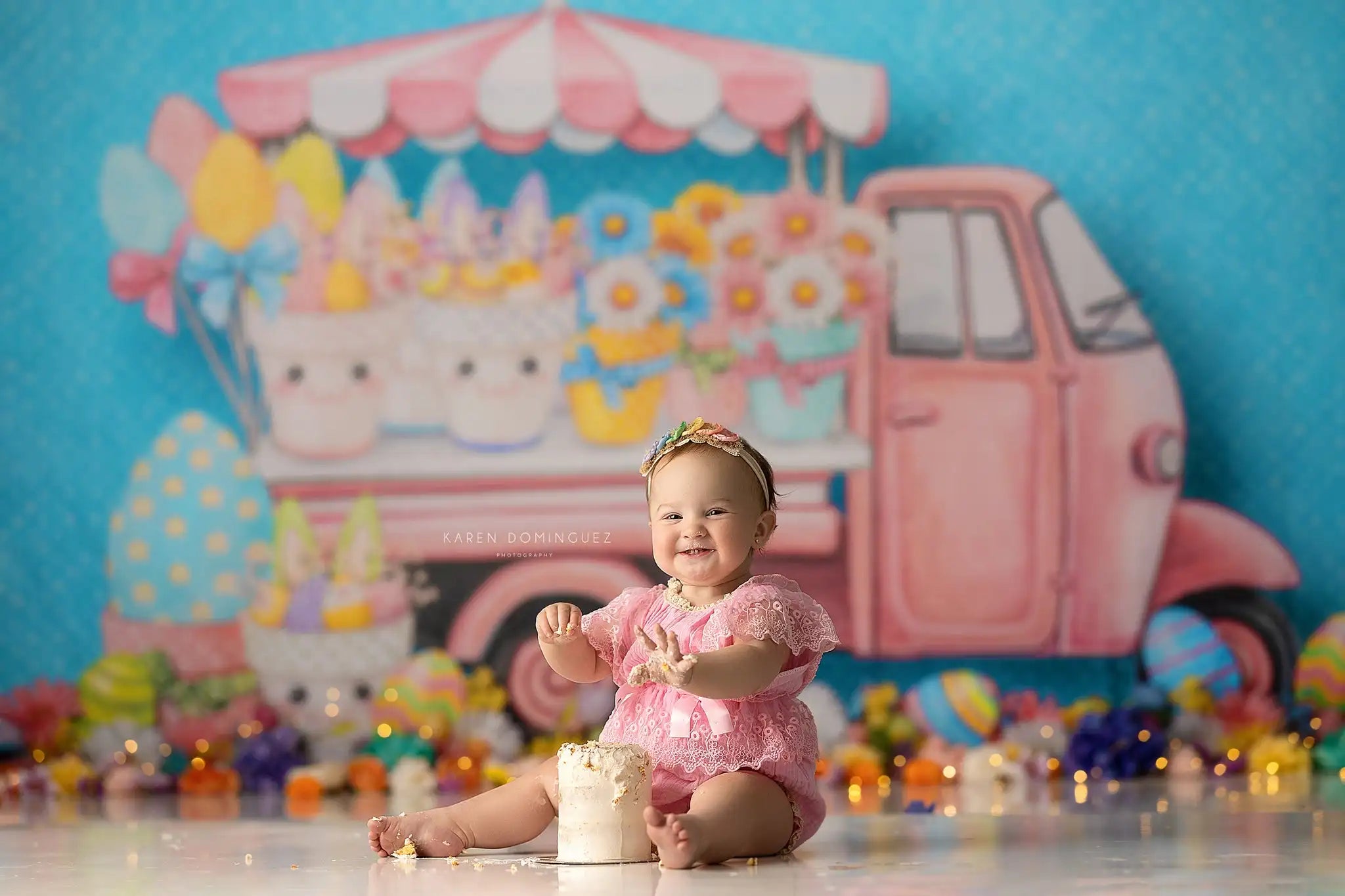 Little Pink Easter Truck Backdrops Kids Baby Photography Child Kids Photocall Decors Summer Spring Backgrounds