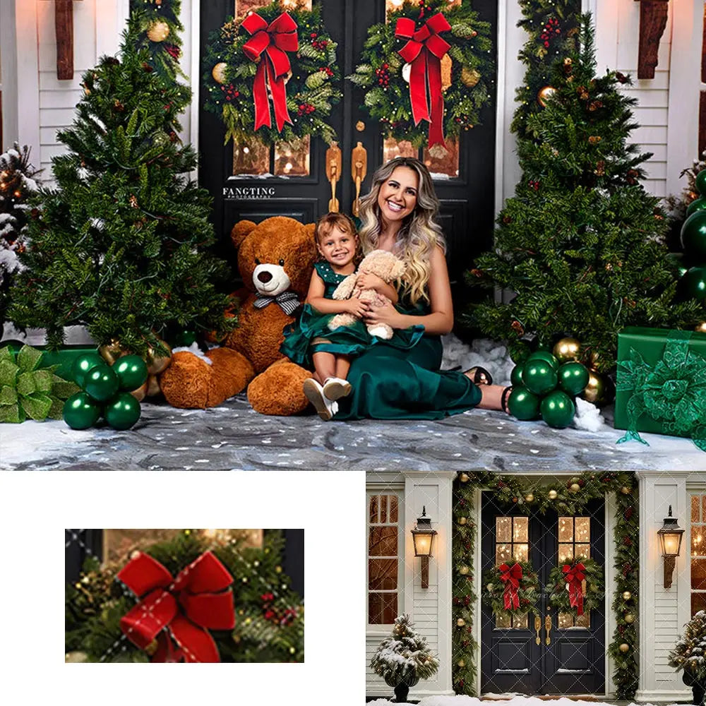 Farmhouse Christmas Door Backdrop Kids Baby Cake Smash Photography Props Child Adult Birthday Photo Shoot Backgrounds