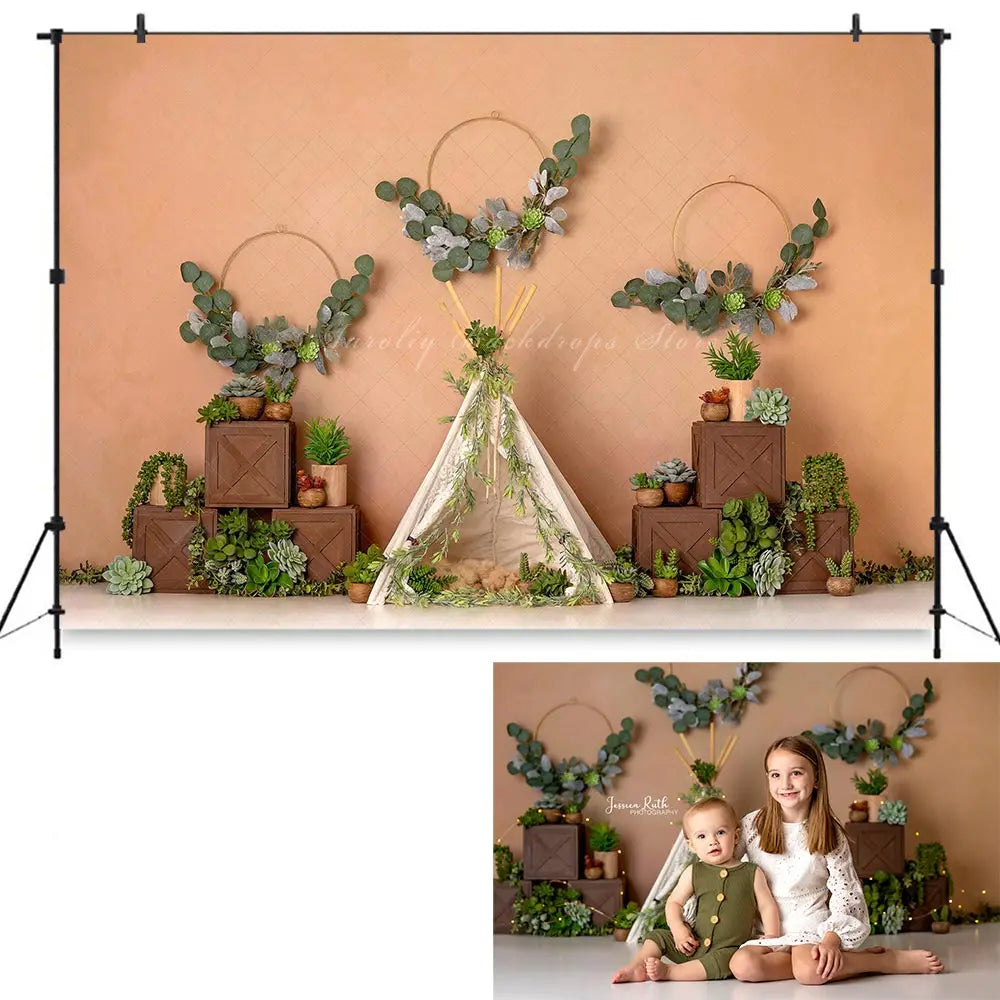 Succulent Garden Photography Backdrop Kids Baby Cake Smash Photocall Decors Green Cactus Child Girls Adult Studio Backgrounds