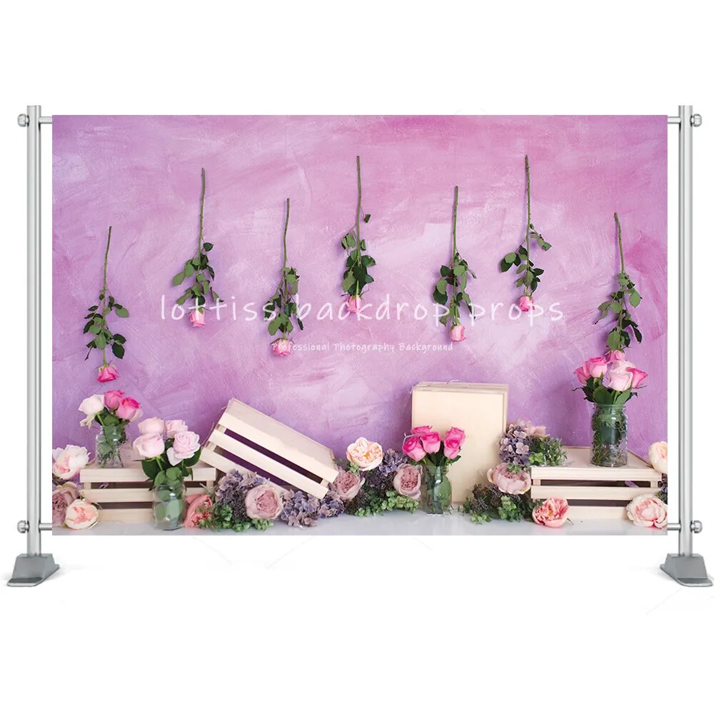 Flower Market Photography Background Bloom Floral Baby 1st Birthday Kids Birthday Girls Cake Smash Decor Backdrop Photo Studio