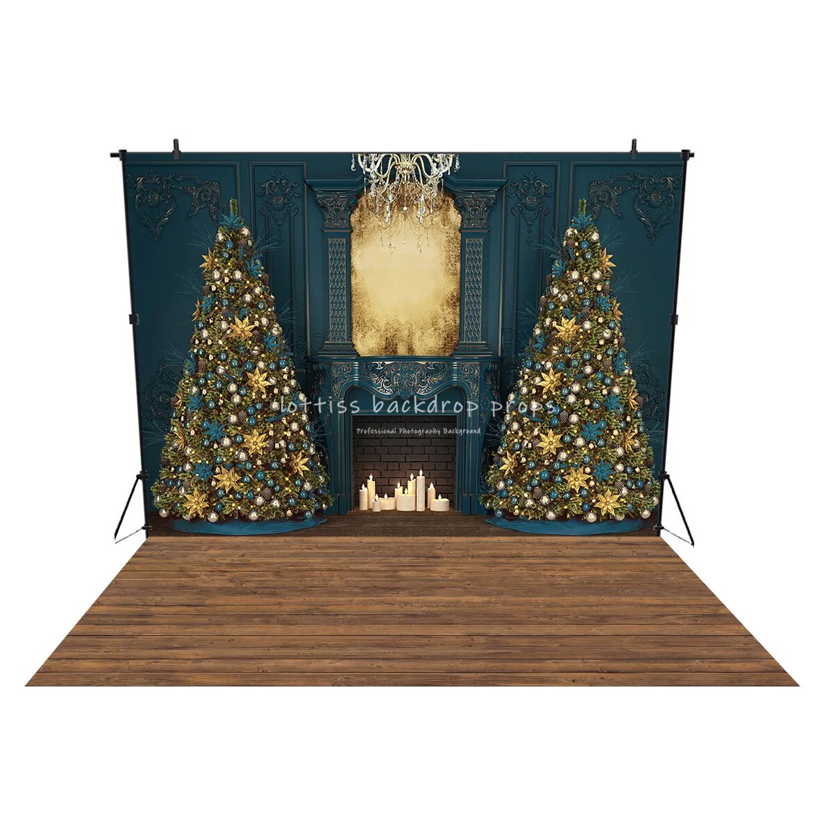 Retro Gorgeous Xmas Fireplace Backdrops Adult Children Portrait Wooden Floor Christmas Trees Background Baby Girl Photostudio