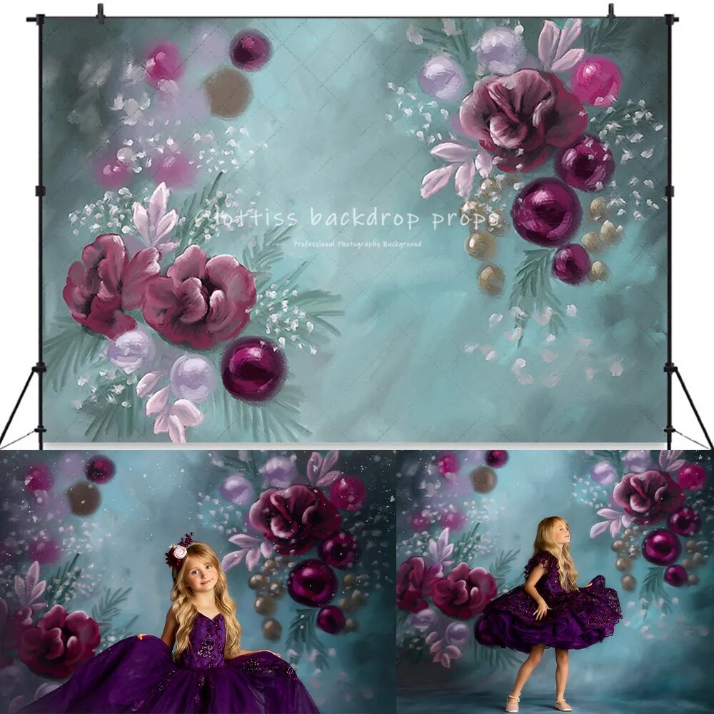 Xmas Purple Floral Backdrops Kids Baby Photography Props Child Adult Photocall Decors Winter Flower Background