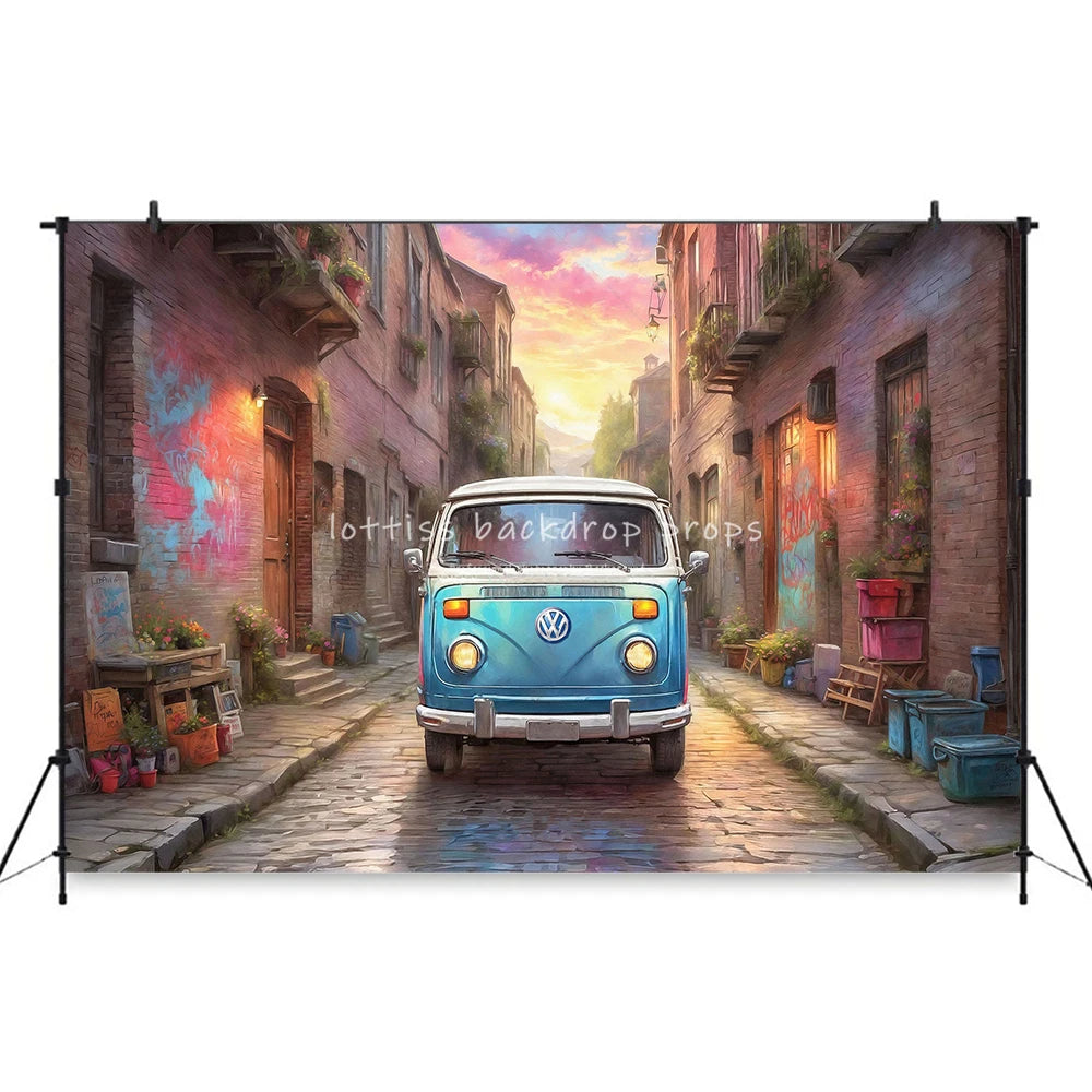 Artistic Alley Car Backdrops Kids Baby Photography Props Child Adult Photocall Decors Sunshine Streets Photo Backgrounds