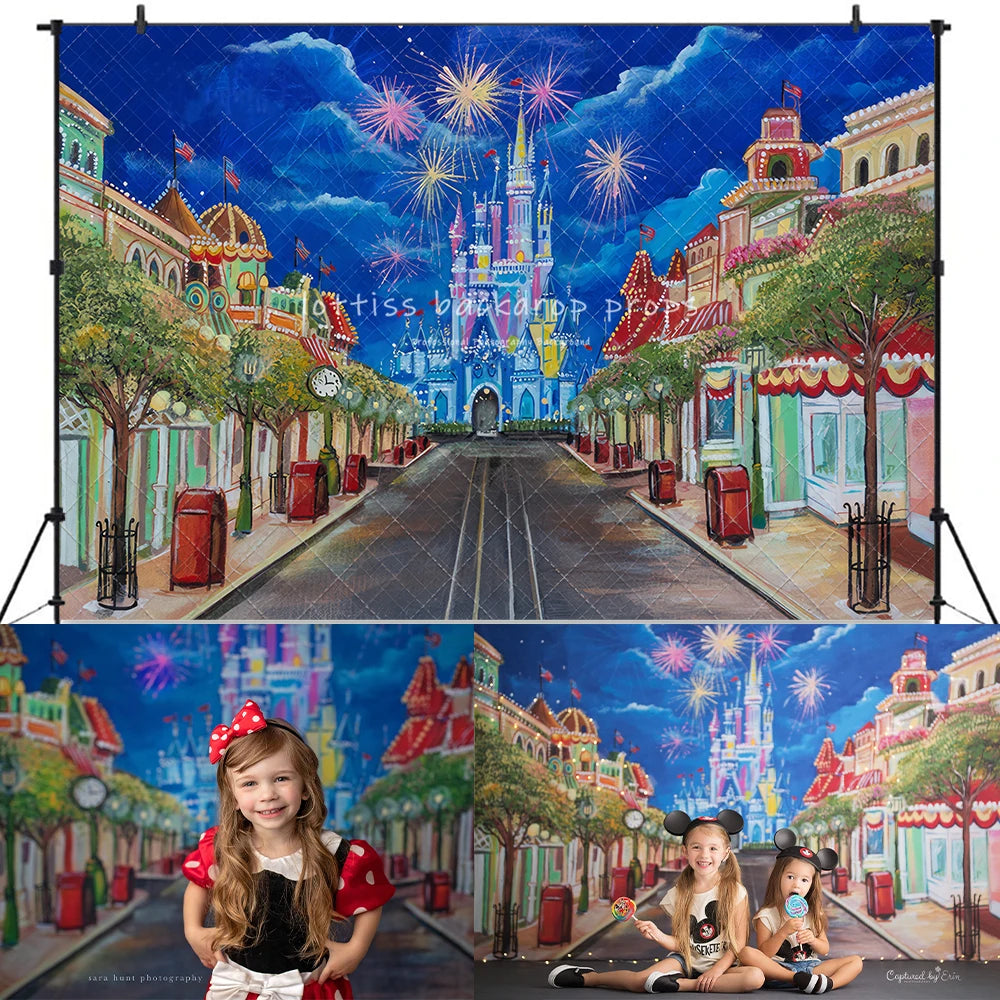 Castle Firework Street Backdrops Kids Baby Photography Props Child Adult Birthday Photocall Decors Store Front Backgrounds