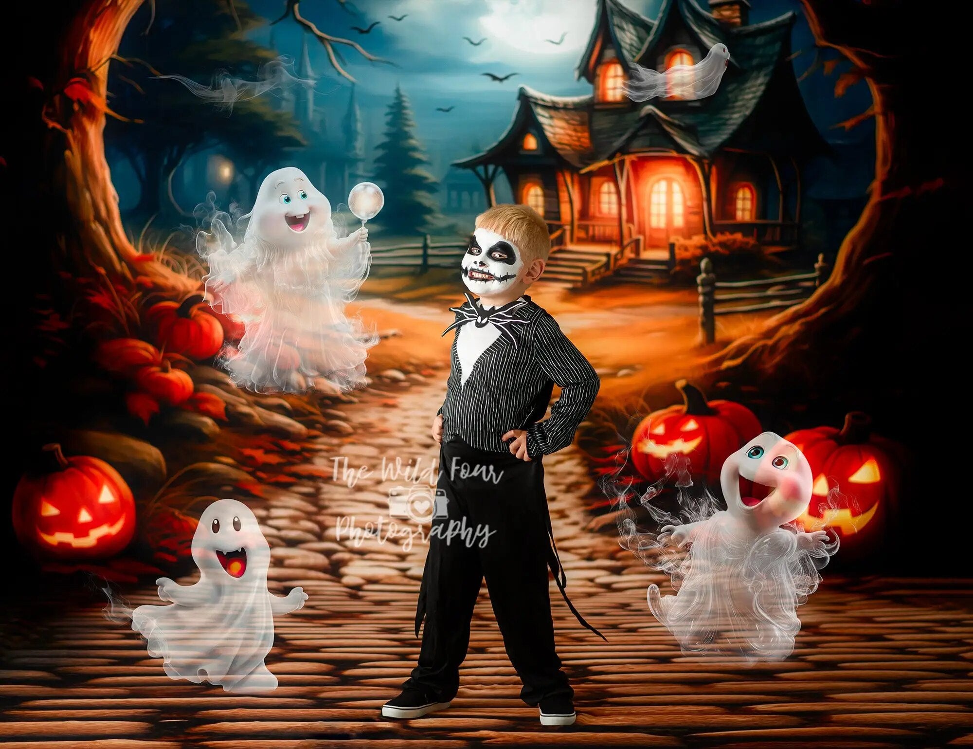 Halloween Pumpkin Lantern Backdrops Kids Child Photgraphy Kids Photocall Festival Wizard Ghost House Front Background