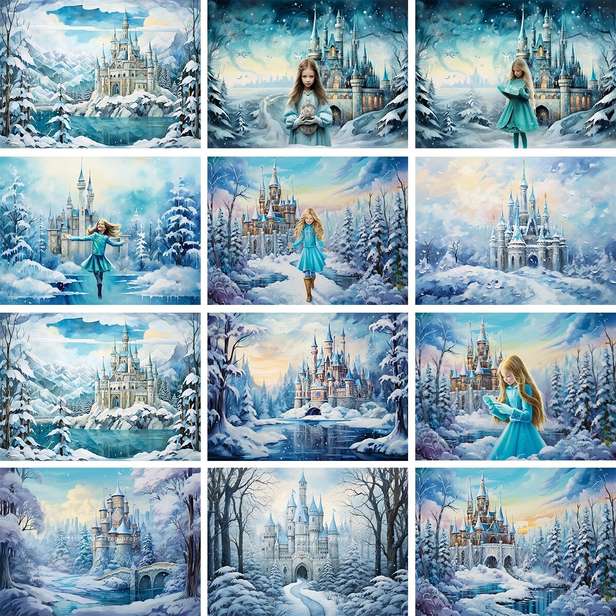 Snowy Castle Backdrops Kids Baby Photography Props Child Adult Photocall Decors Winter Snowflake Forest Background