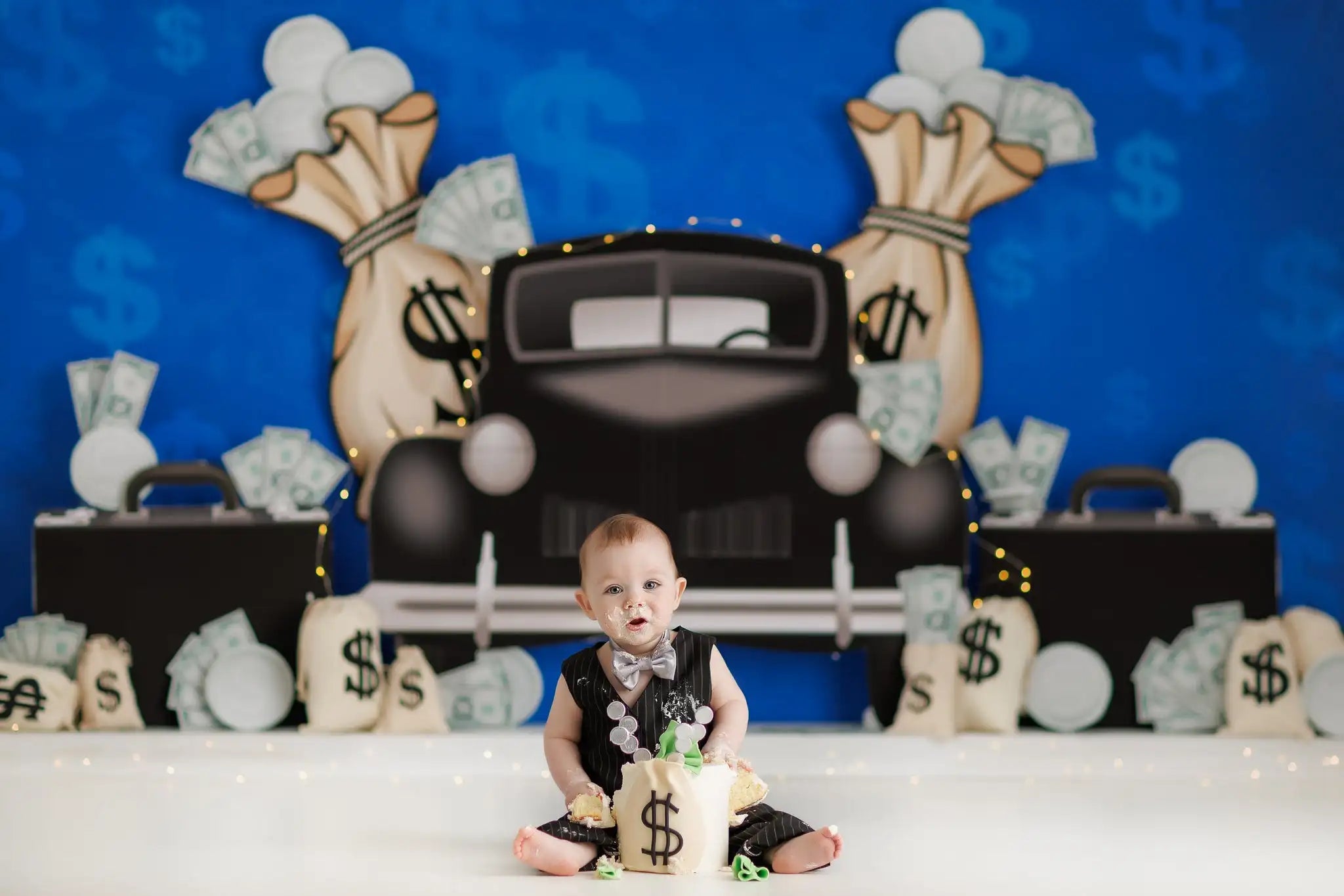 Gangster Boss Black Car and Coins Backdrop Kids Boys 1st Birthday Party Decors Child Baby Cake Smash Photography Backgrounds