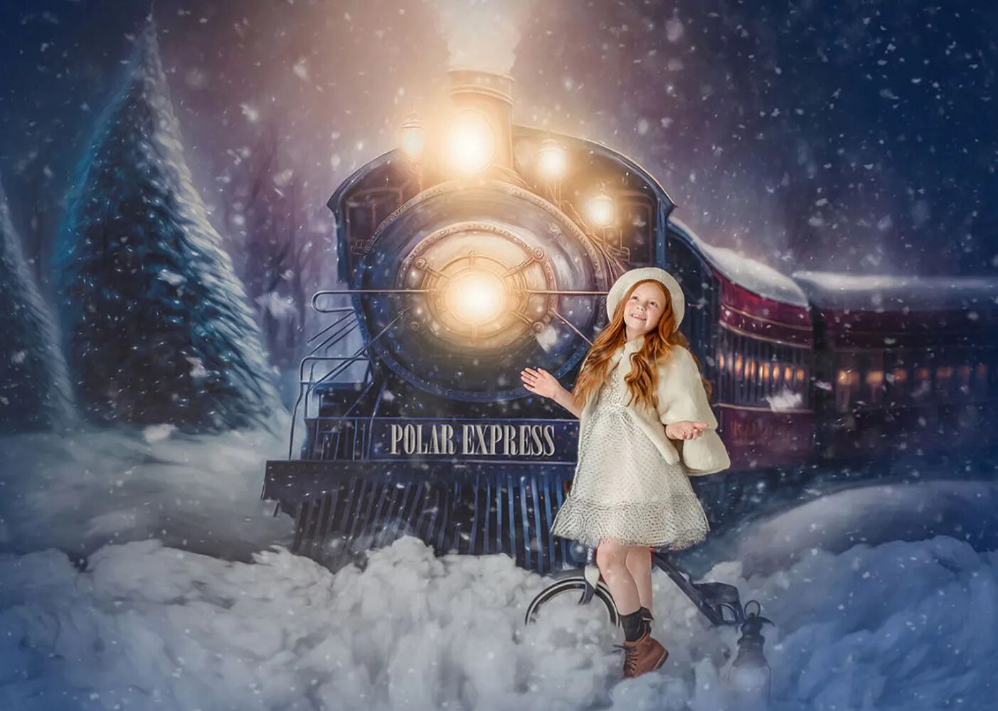 Polar Express Train Backdrops All Aboard Theme Kids Baby Portrait Photocall Girl Adult Photostudio Christmas Winter  Background